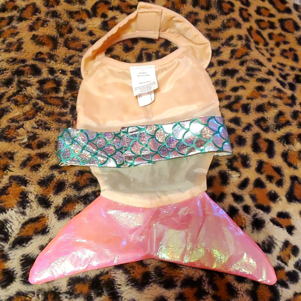 Pet Mermaid Costume Pink with Green/Silver - Picture 2 of 3